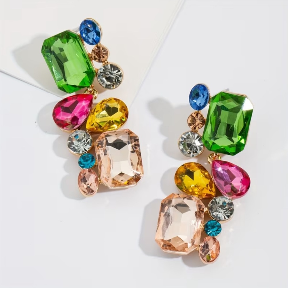 New! Unique Multicolor Gemstone Drop Earrings. St… - image 2